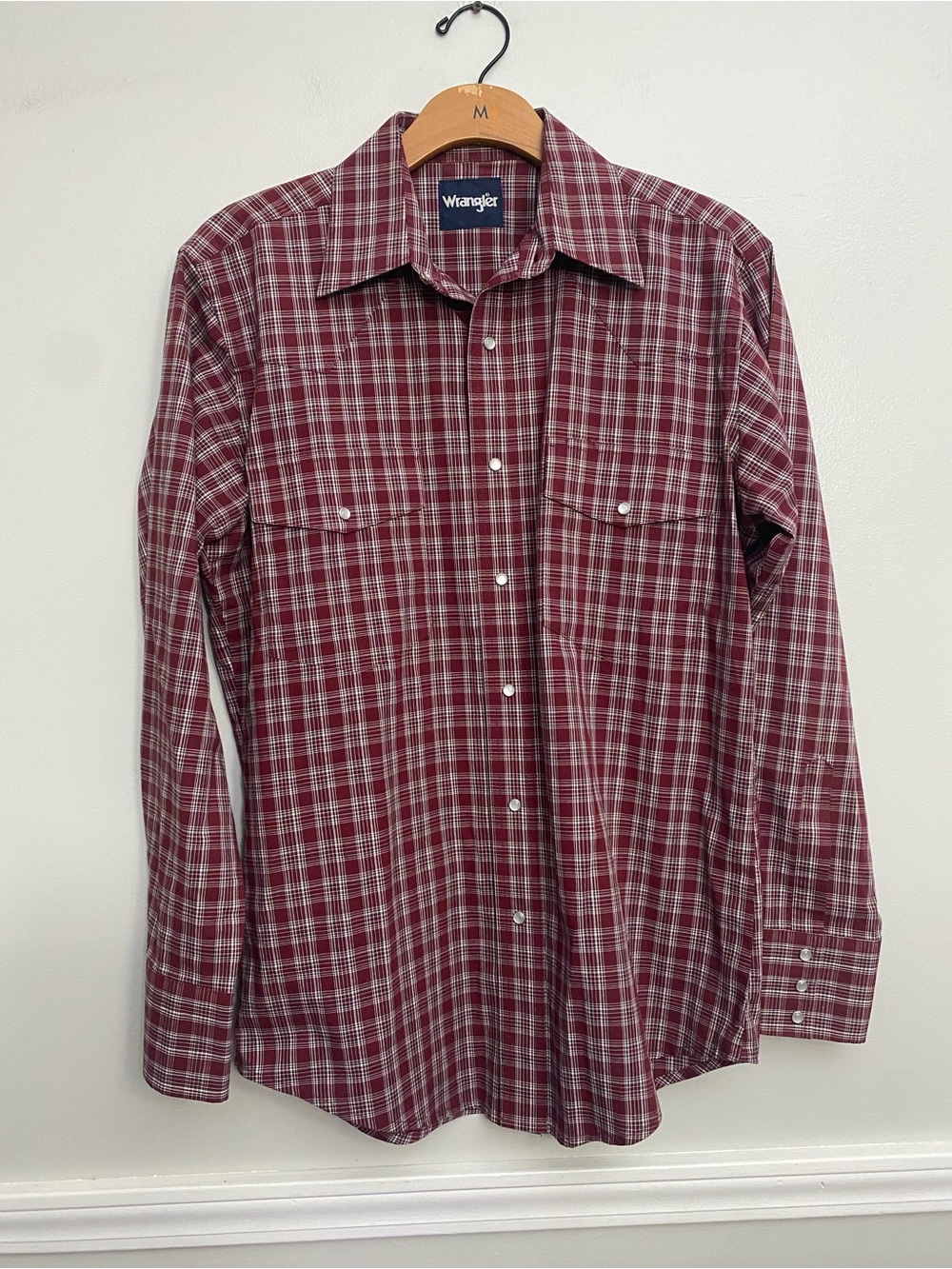 Men’s Wrangler Western Pearl Snap Red Long Sleeve - M